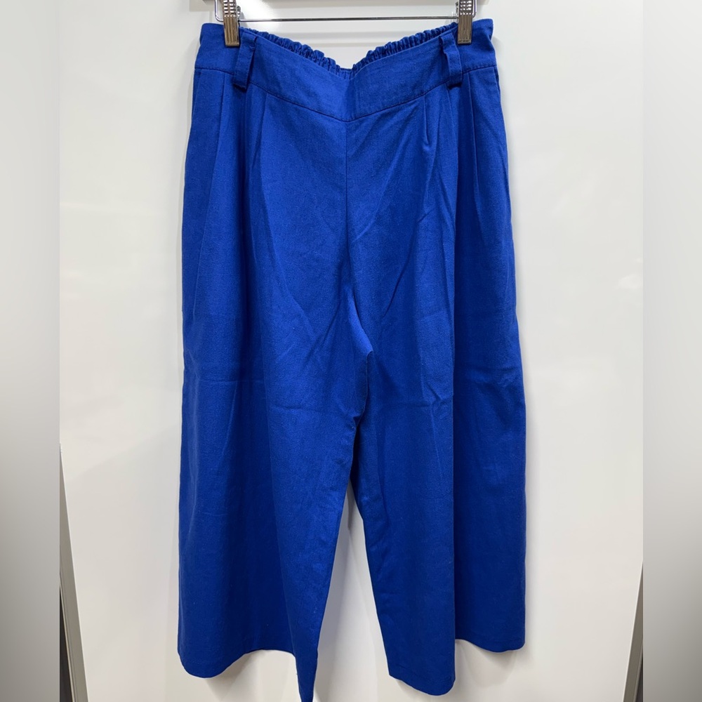 Vibrant Blue Wide-Leg Pants Culottes 100% Linen
